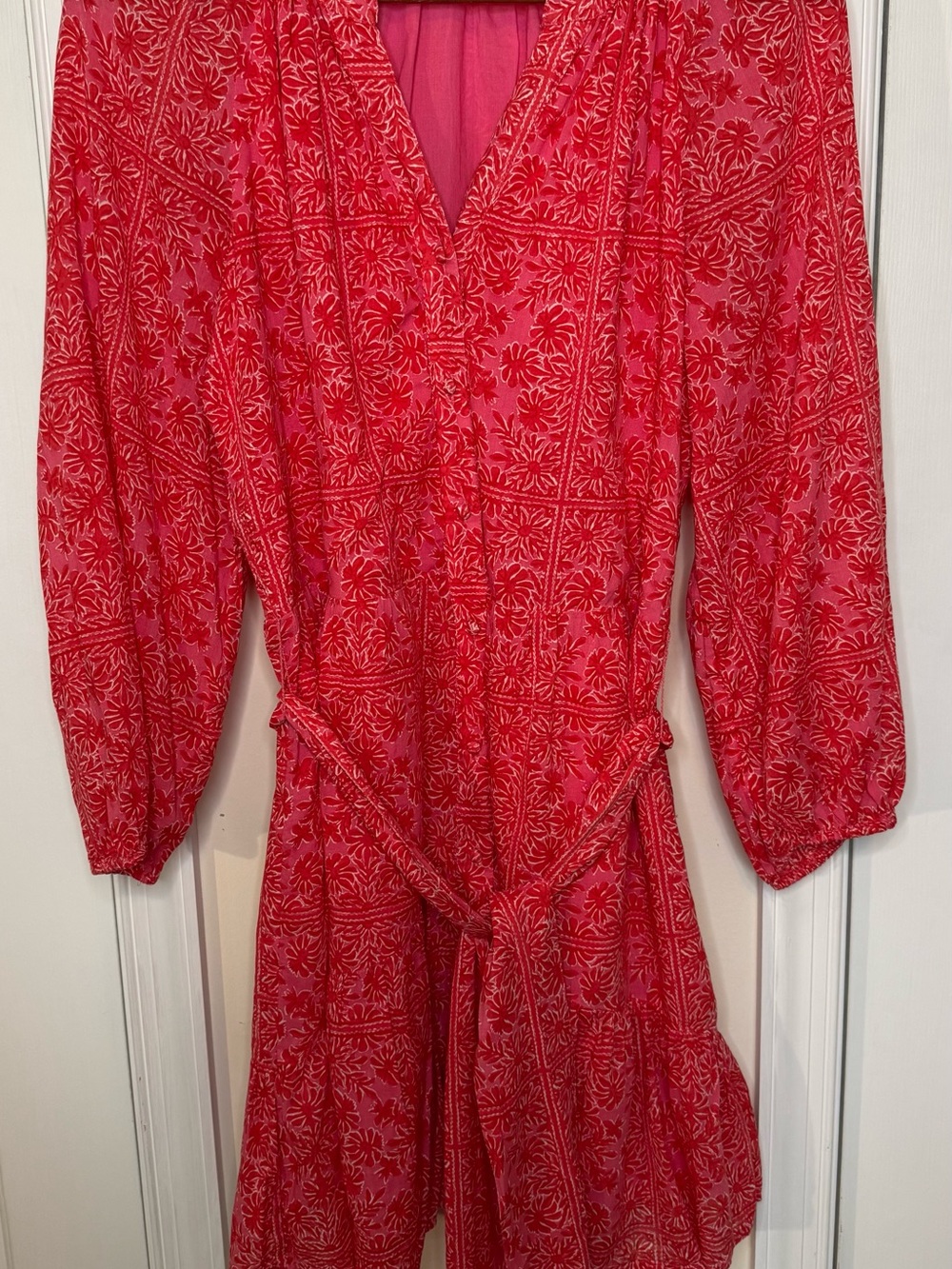 Vineyard Vines Red Floral Long Sleeve Wrap Dress